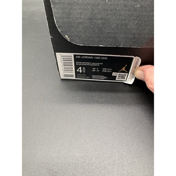 Nike Air Jordan 1 Mid GS White Gold Black Boys 4.5Y (Used) - Picture 15 of 15